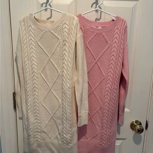 GAP Cable Knit Sweater Dresses - Cream and Pink